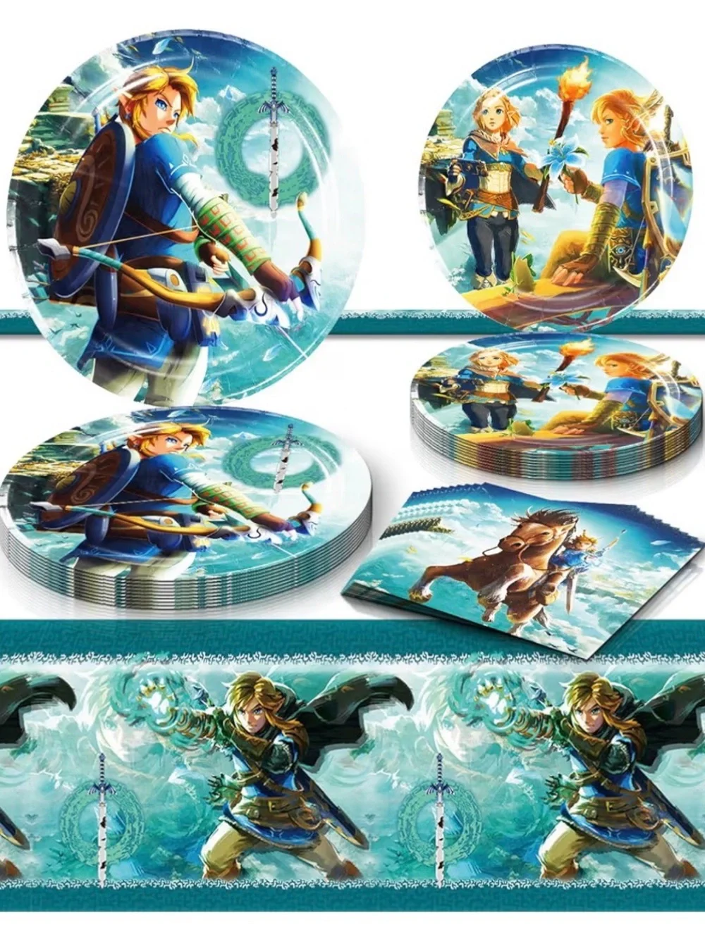 Blue Adventure Themed Party Plates, Napkins & Tablecover